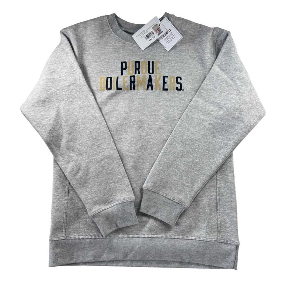 League Kids Purdue Boilermakers Youth Essential Crew Grey Sweatshirt L 10-12 NEW